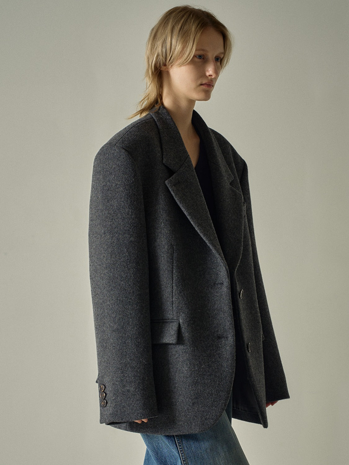 Facade Pattern Cashmere Blazer Coat charcoal