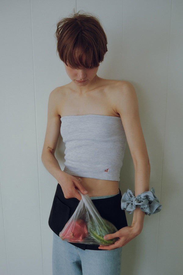 Overdueflair Of Waffle Tube Top White Melange