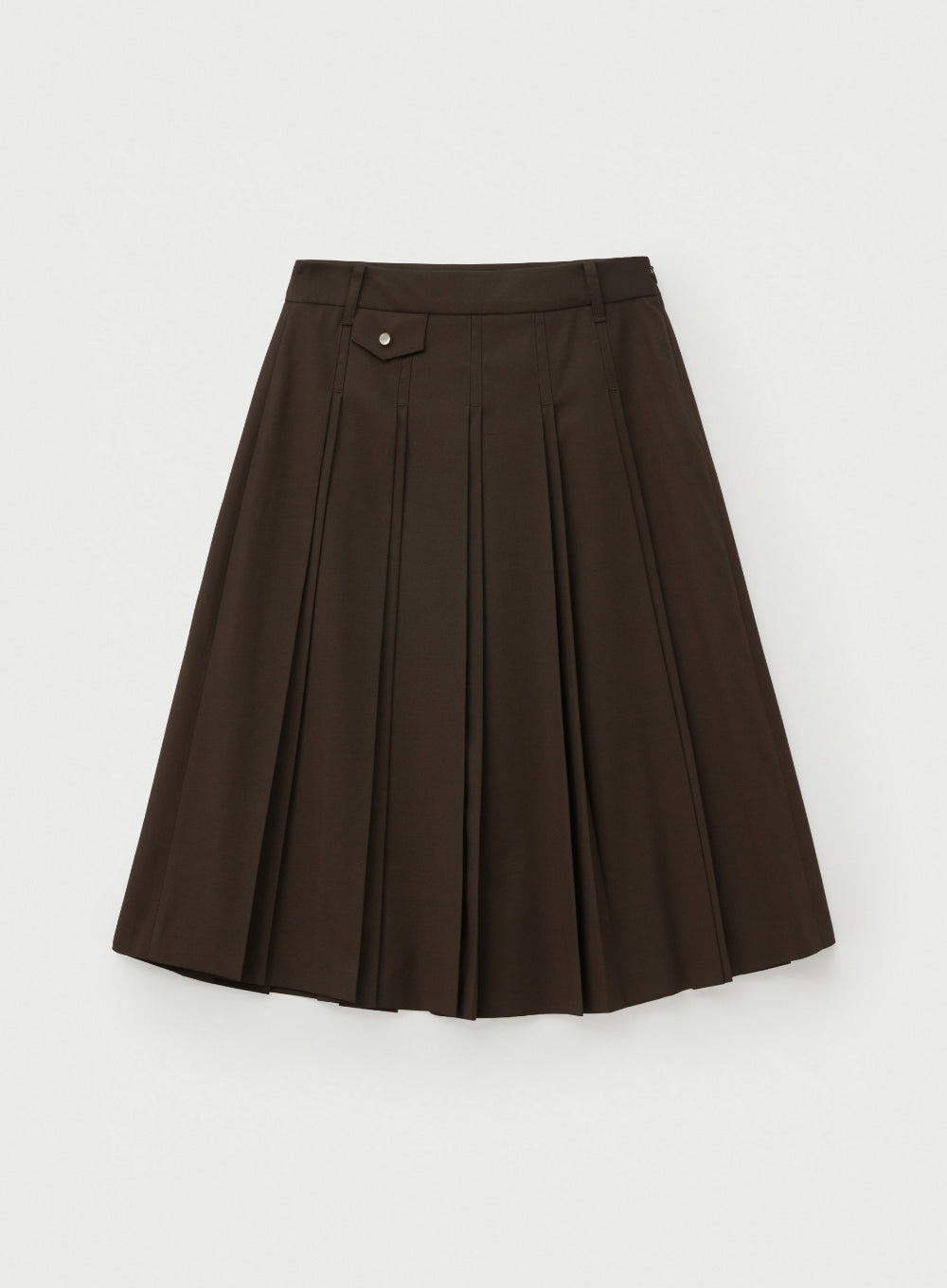 [satur] (W) Button Pleats Midi Skirt - Brown