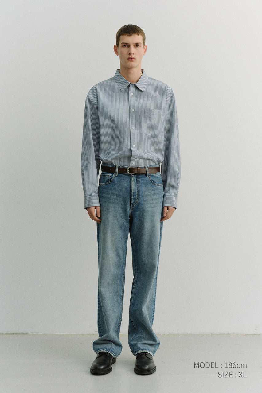 Dunst Unisex 2-Way Oversized Striped Shirt Blue Stripe