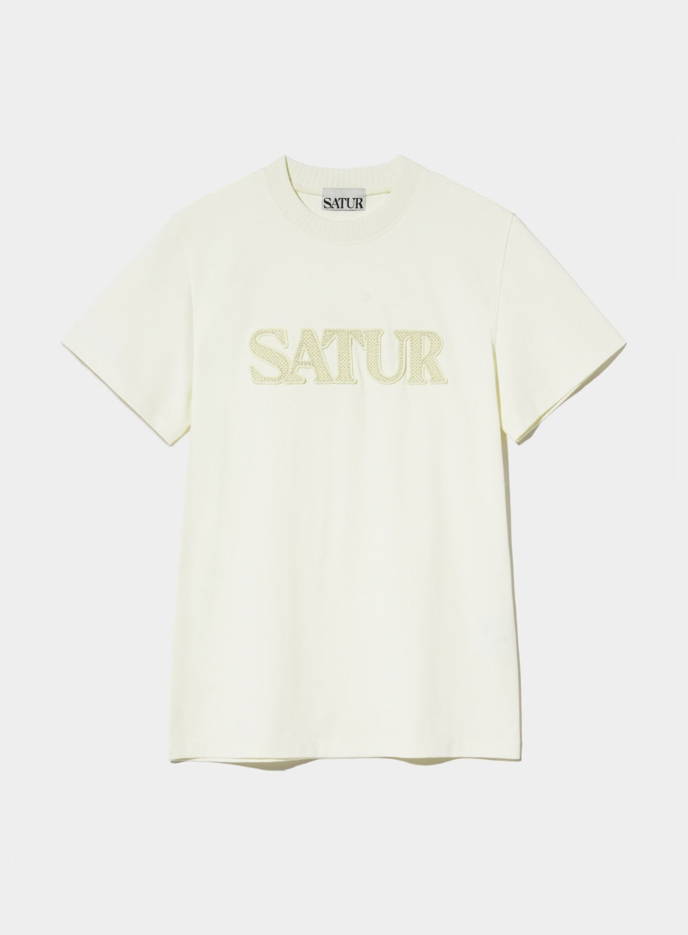 [satur] (W) Logo Cross Stitch T-Shirt - Resort Ivory