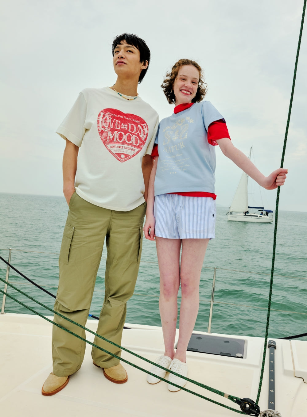 [satur] (W) Denver Banding Half Pants - Blue Stripe