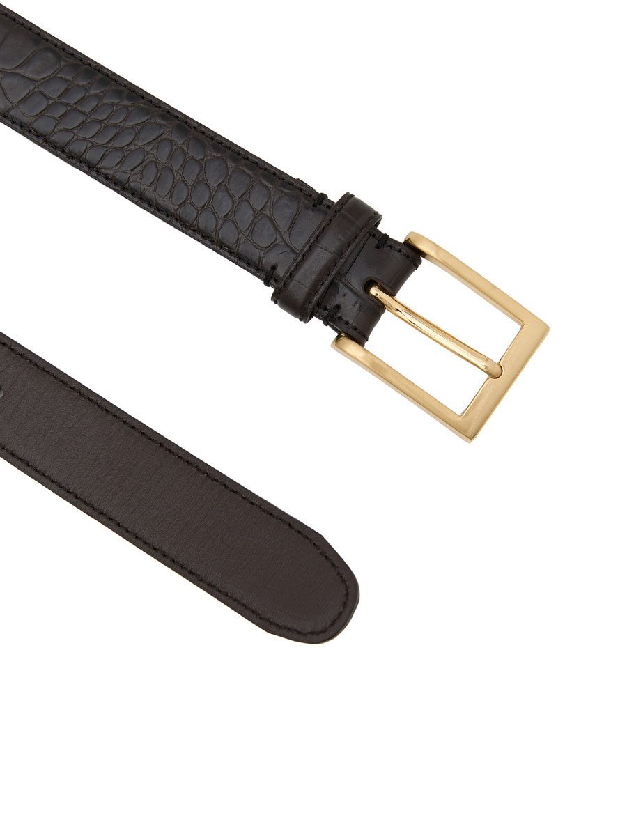 GLOWNY G Crack Leather Belt (Dark Brown)