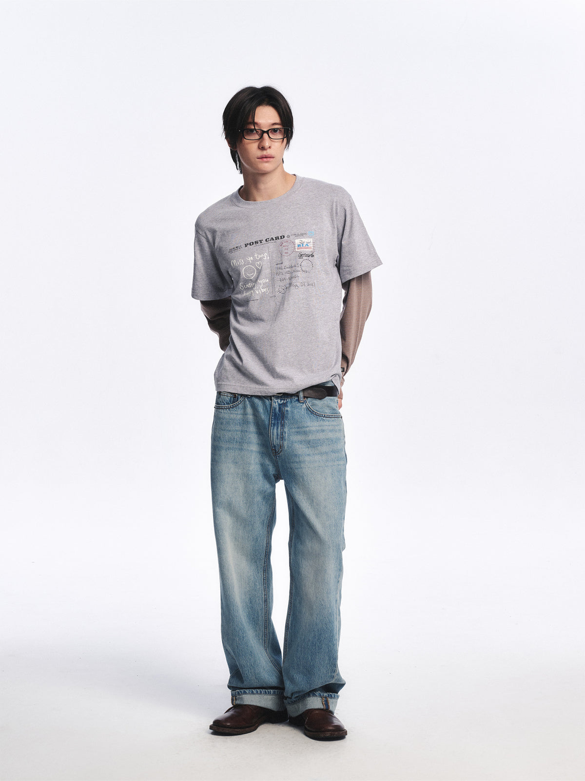 Low Classic Postcard Layered Tee Melange Grey