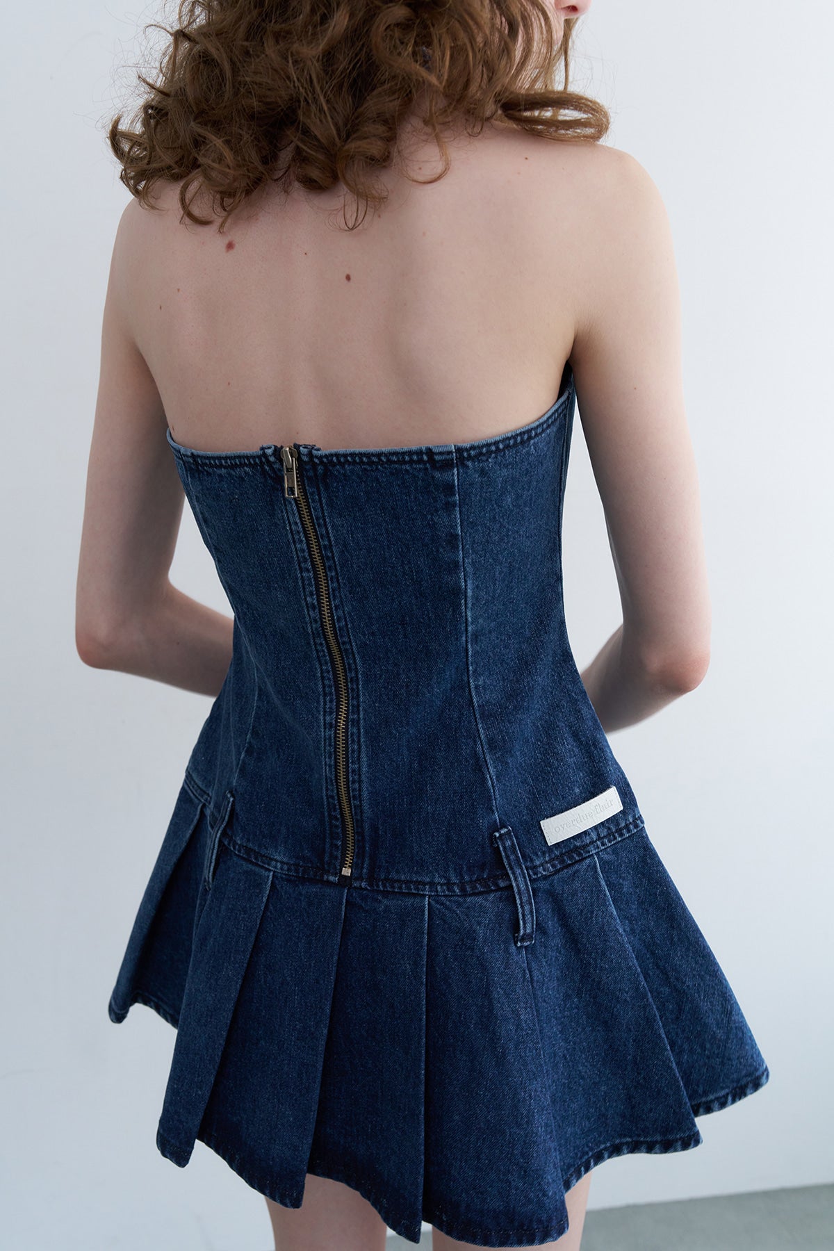 Overdueflair Halter Neck Pleated Denim Dress Indigo