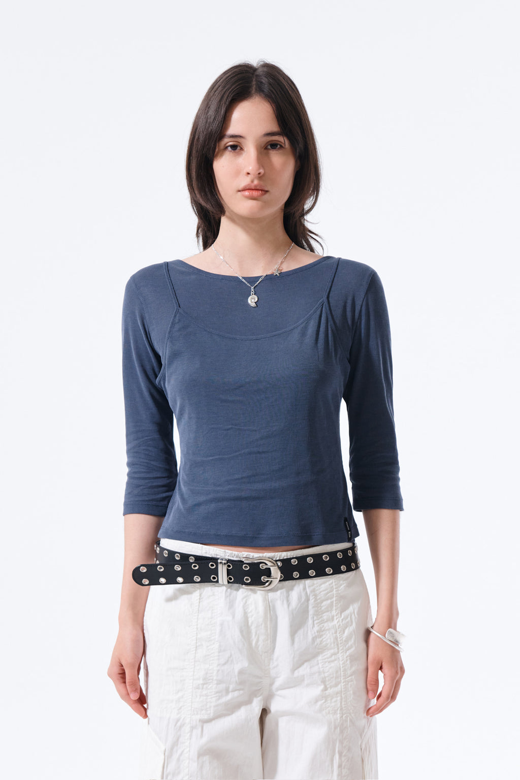 [matinkim] 3/4 Sleeve Top & Tank Layered Set IN Smoke Blue