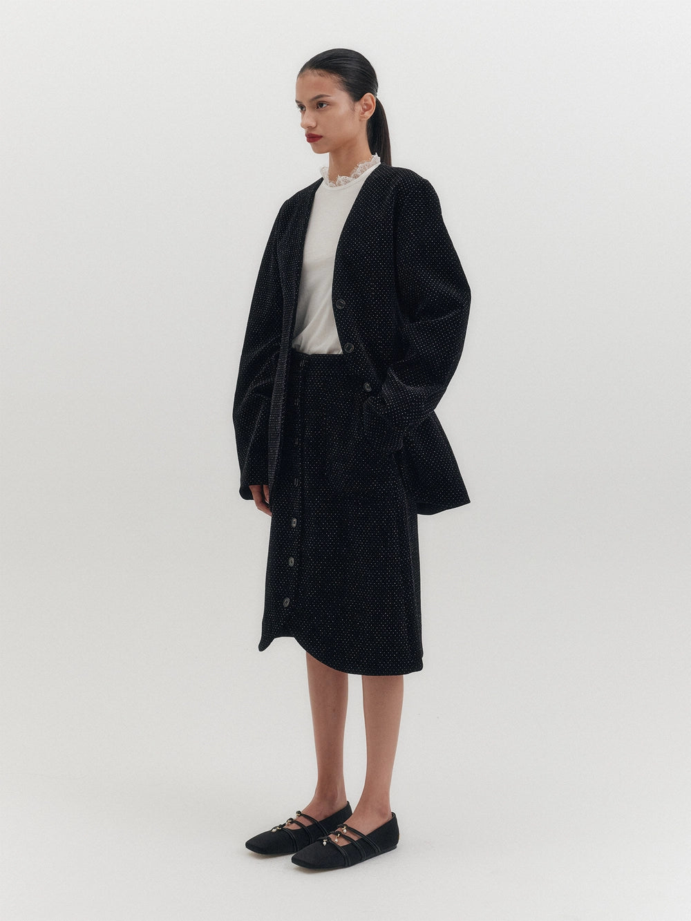 EENK Velvet Button Skirt - Black