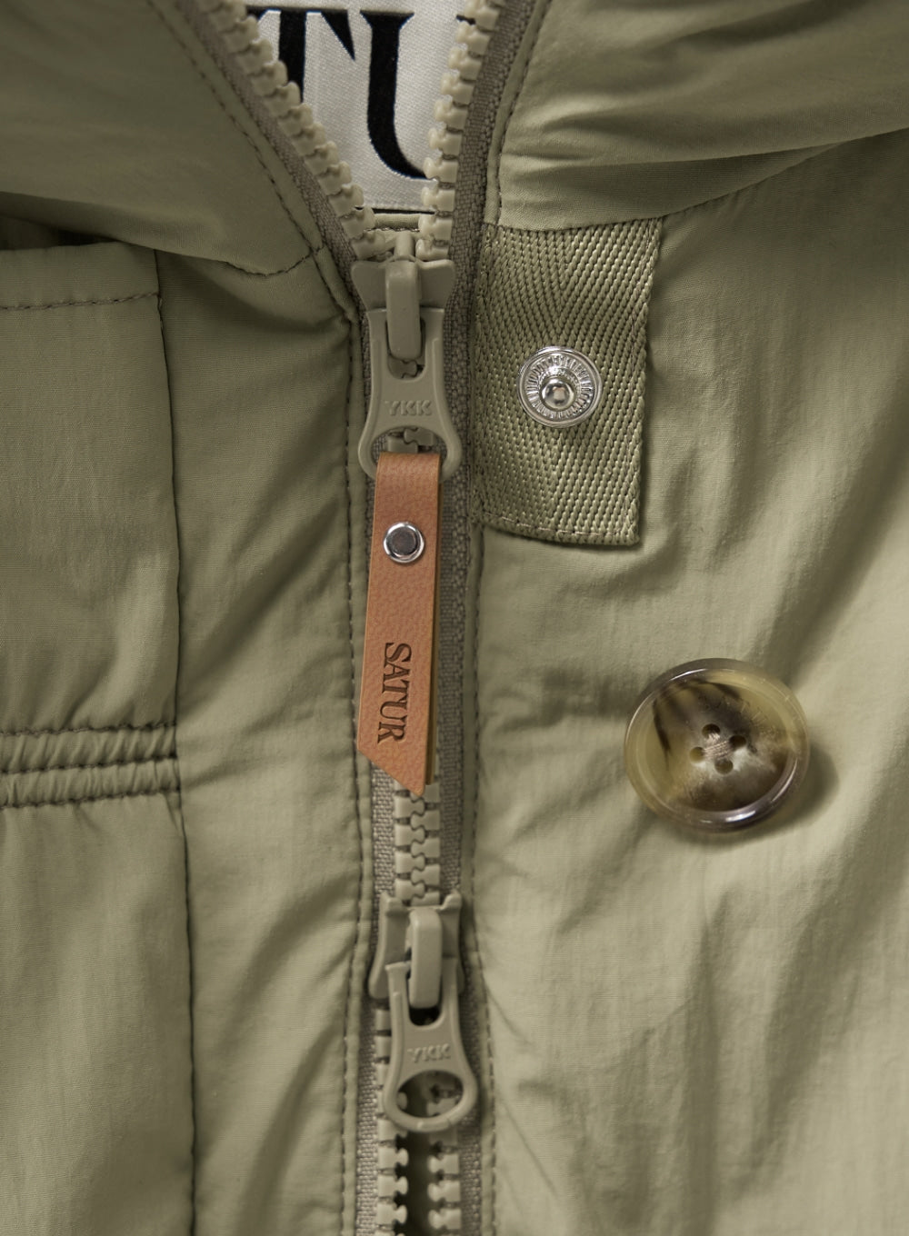 [satur] (W) Synthetic Fur Collar Hood Long Down - Khaki