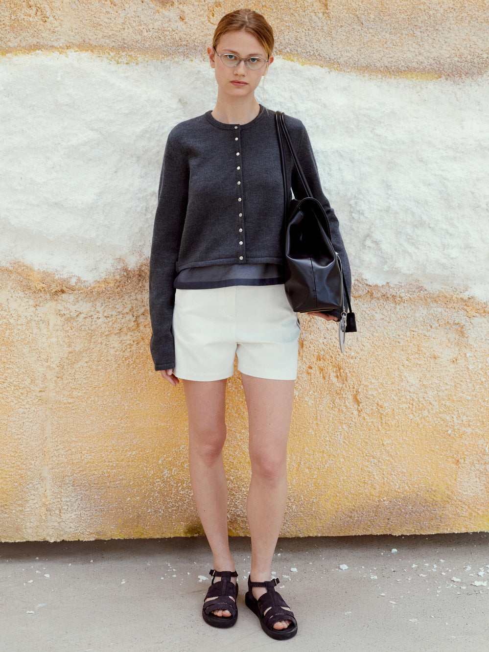 Low Classic Snap Button Cardigan Charcoal