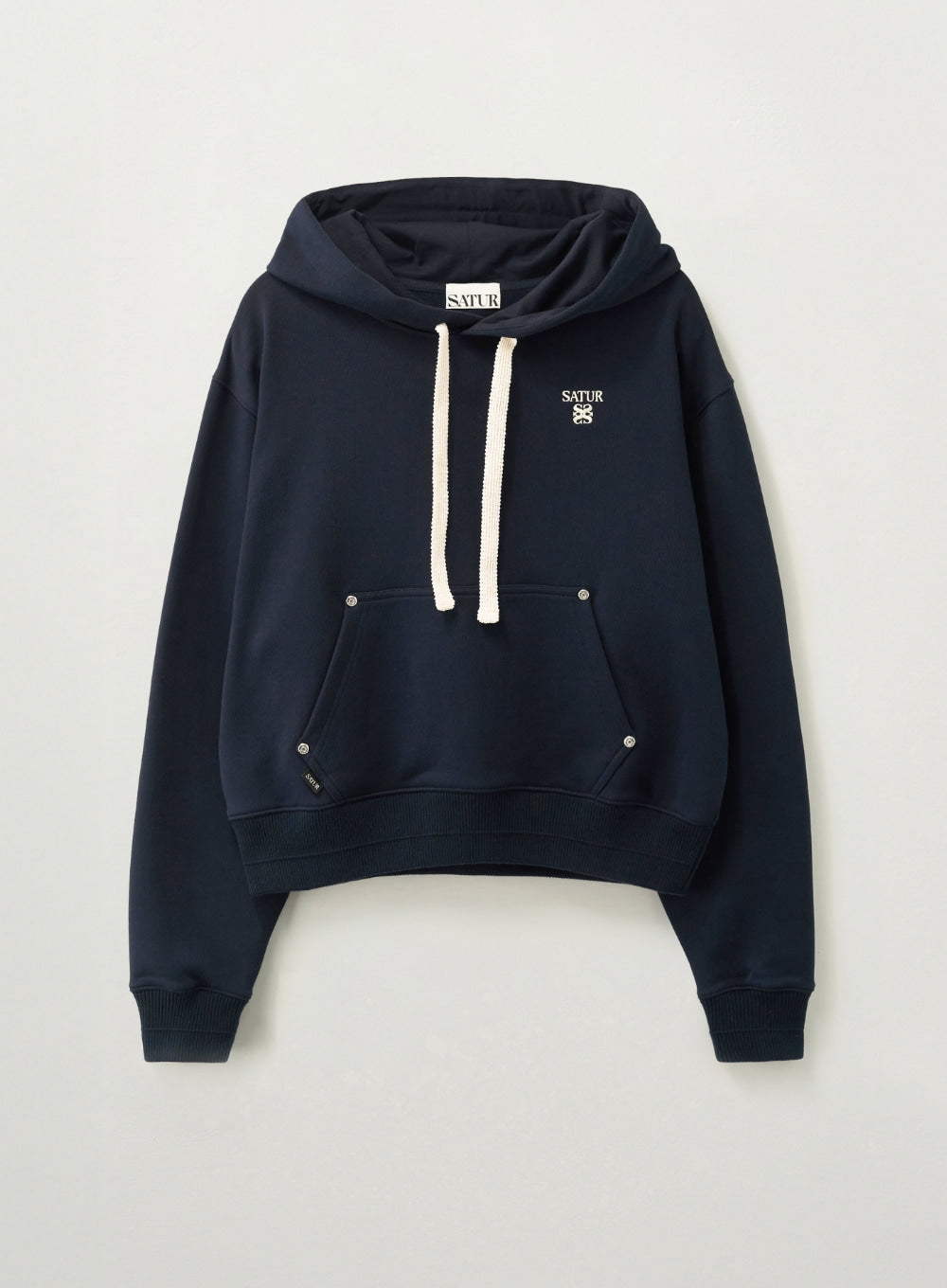 [satur] (W) Loren Small Logo Rivet Hoodie - Navy