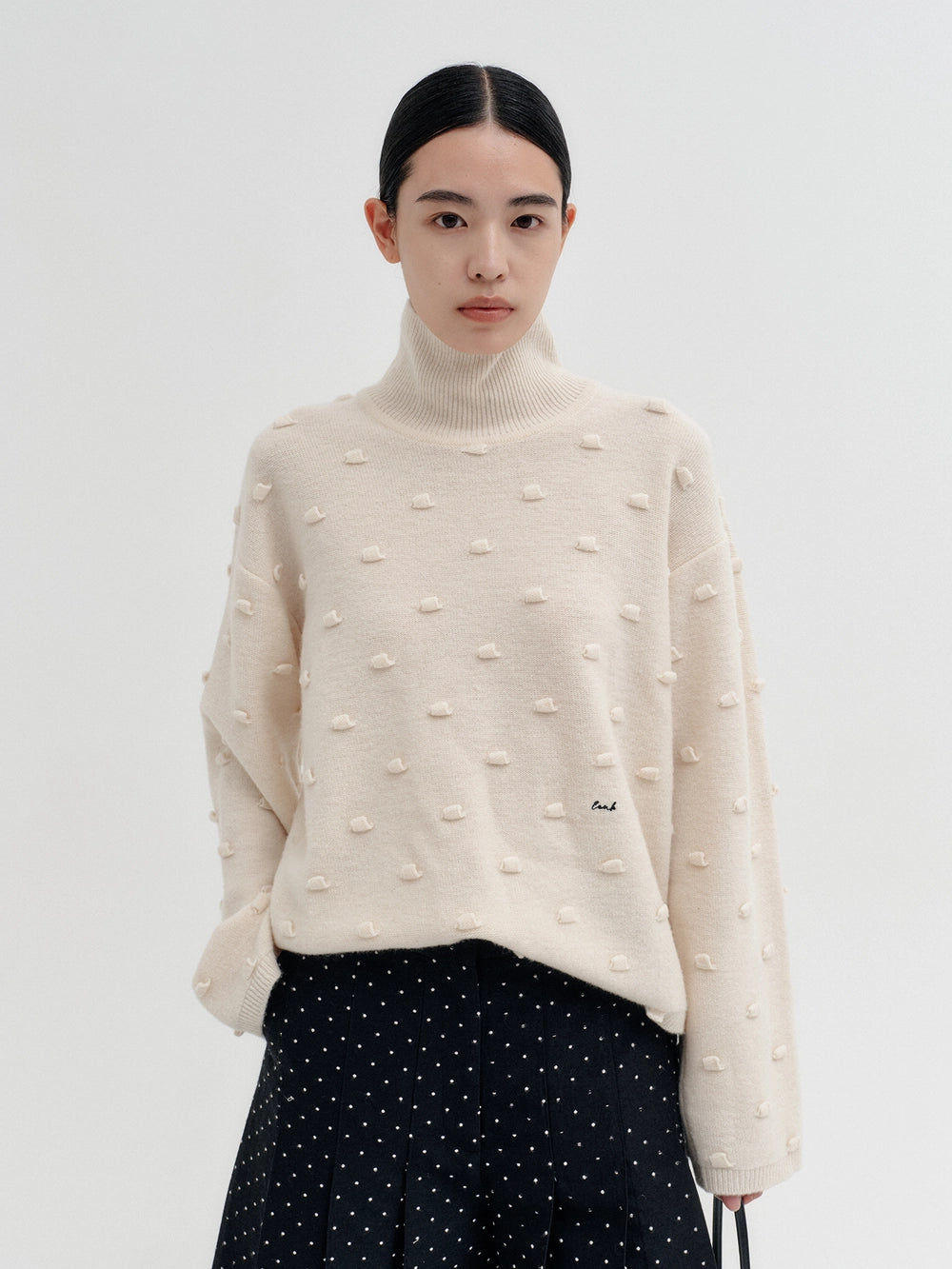 EENK Bubble Knitwear High Neck Top - Ivory