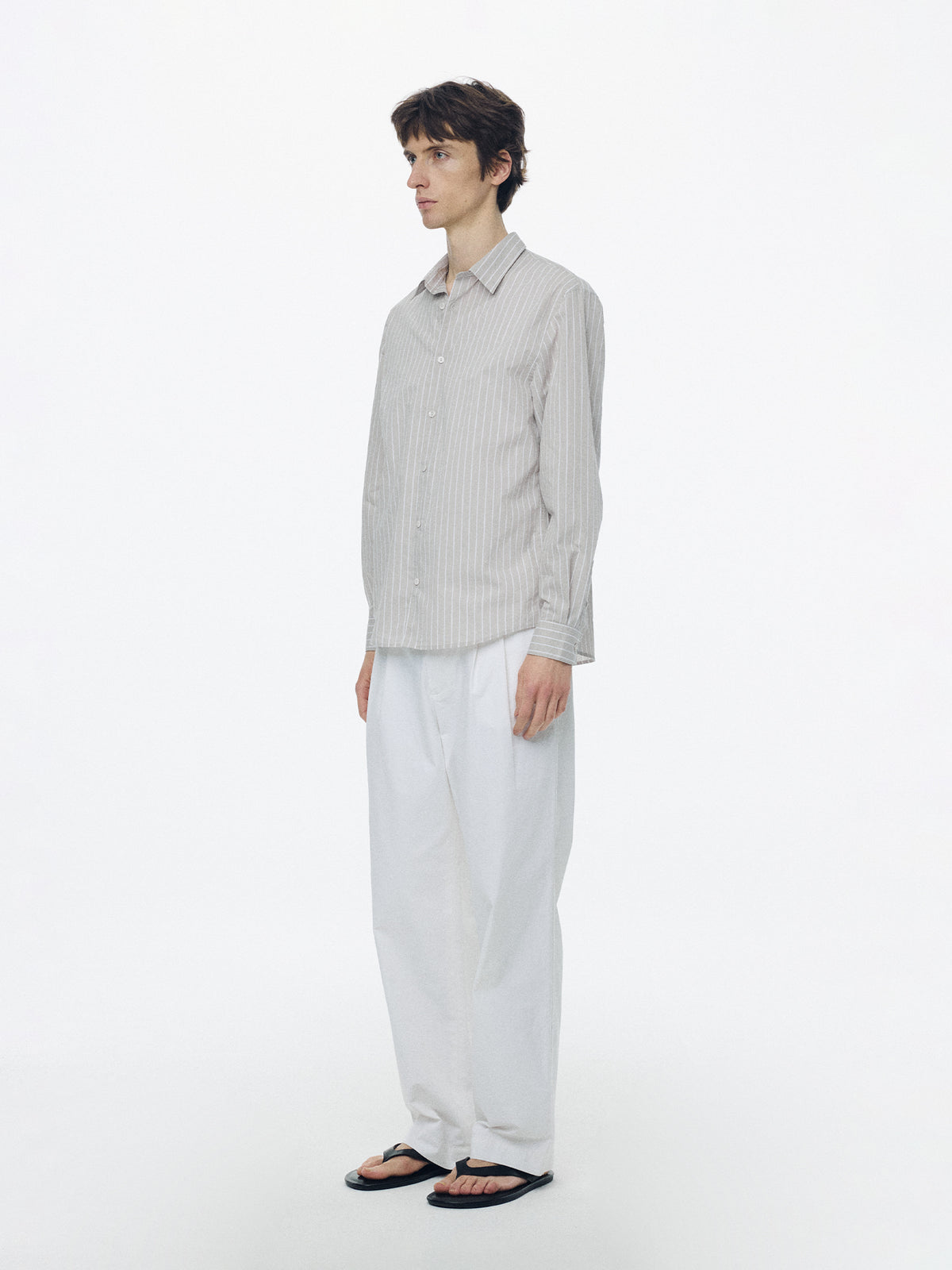 Nothing Written Poplin stripe shirt (Gray, M)