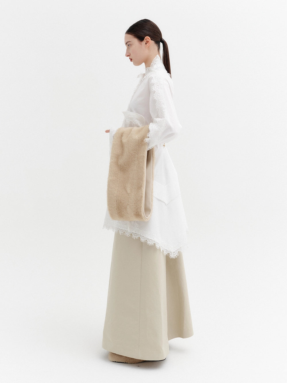 EENK Lace Trim Detail Blouse - White