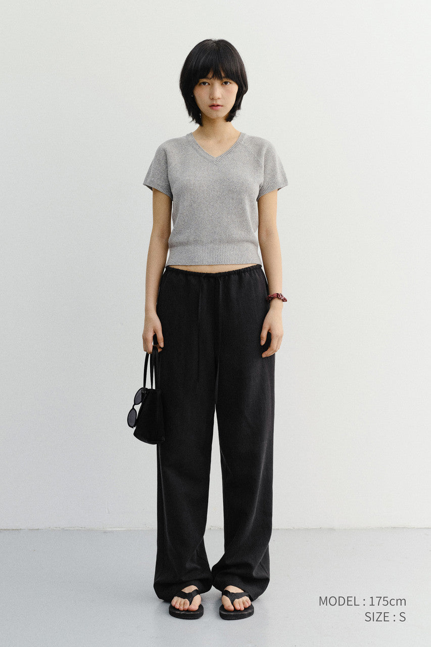 Dunst Summer Linen V-Neck Knit Melange Grey