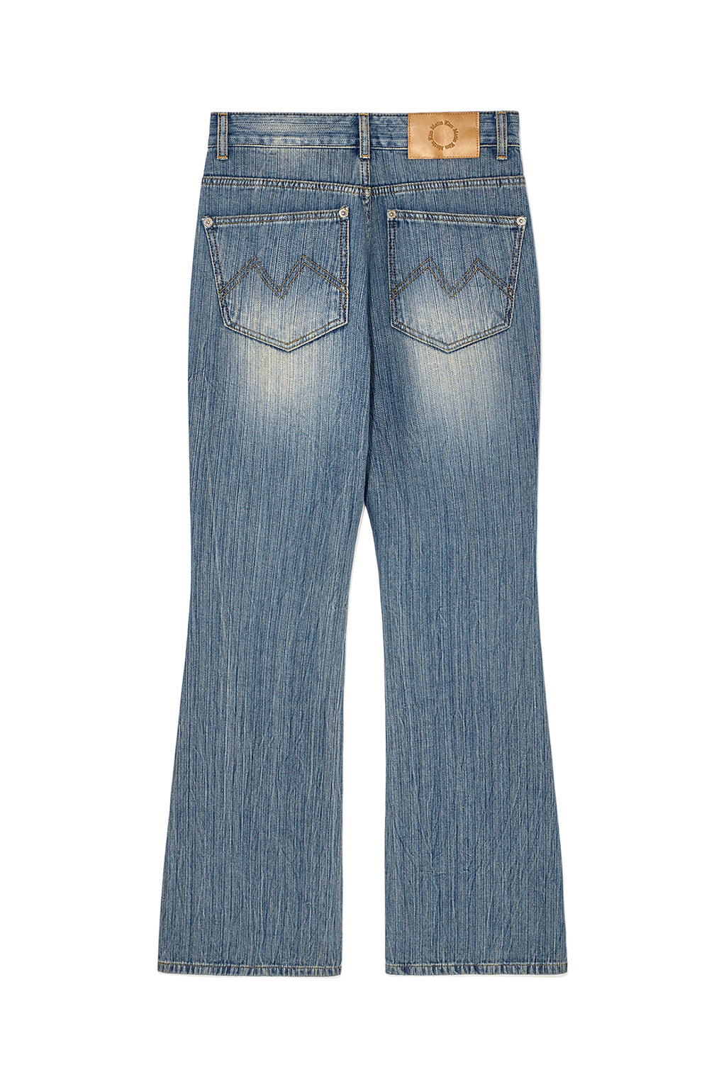 [matinkim] WASHED STRIPE BOOTS CUT DENIM PANTS IN BLUE