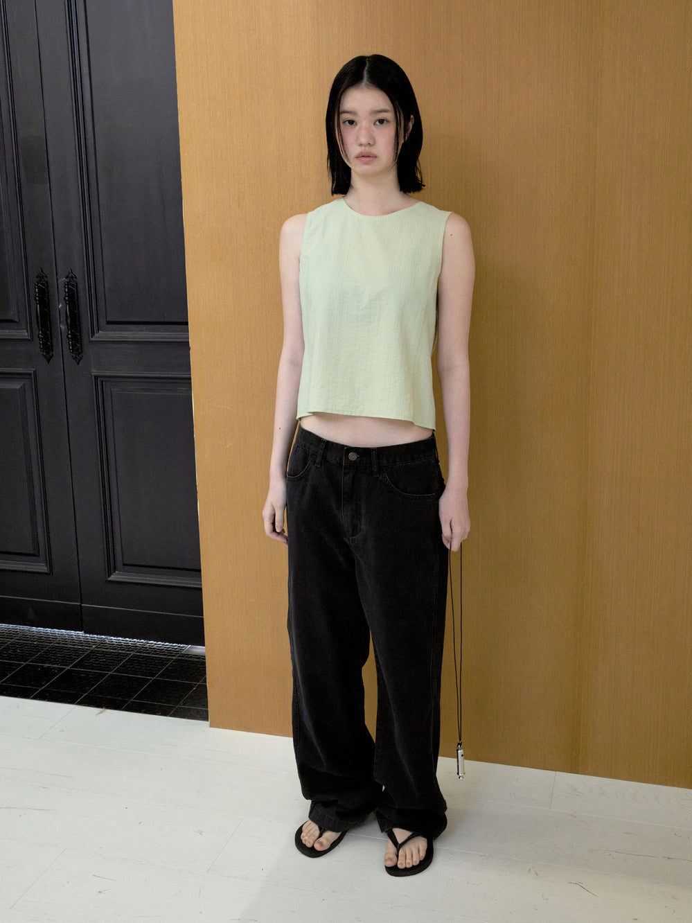 Low Classic Sheer Sleeveless Blouse Light Green