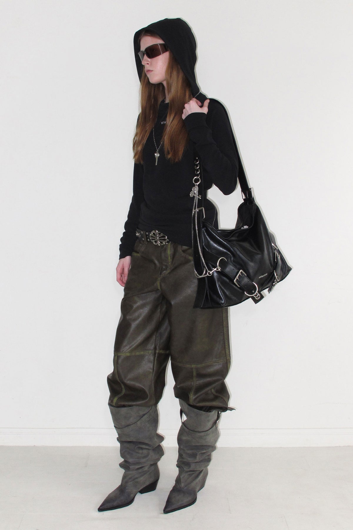 Instantfunk Washed Leather Panel Pants - Brown