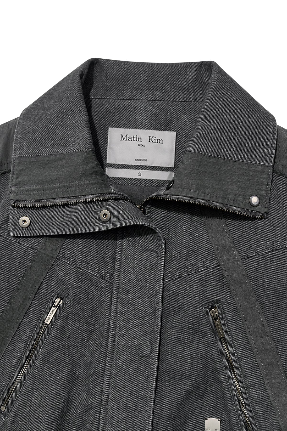 [matinkim] COLOR MIXED SLIM BOMBER JUMPER IN CHARCOAL