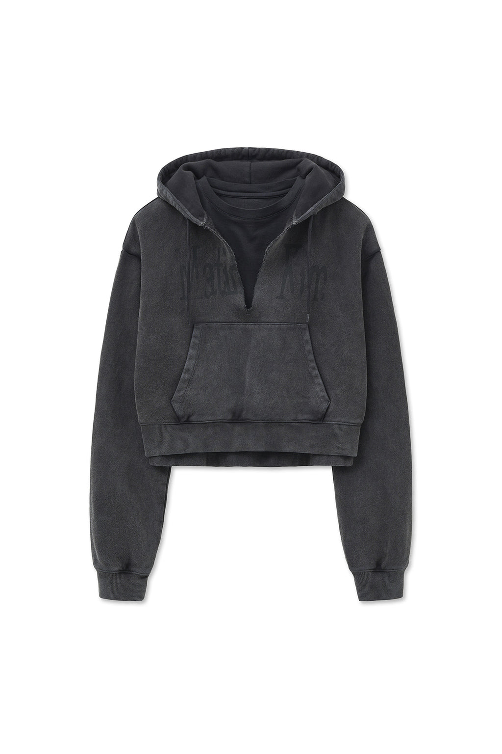 [matinkim] WASHED LAYERED CROP HOODY IN CHARCOAL