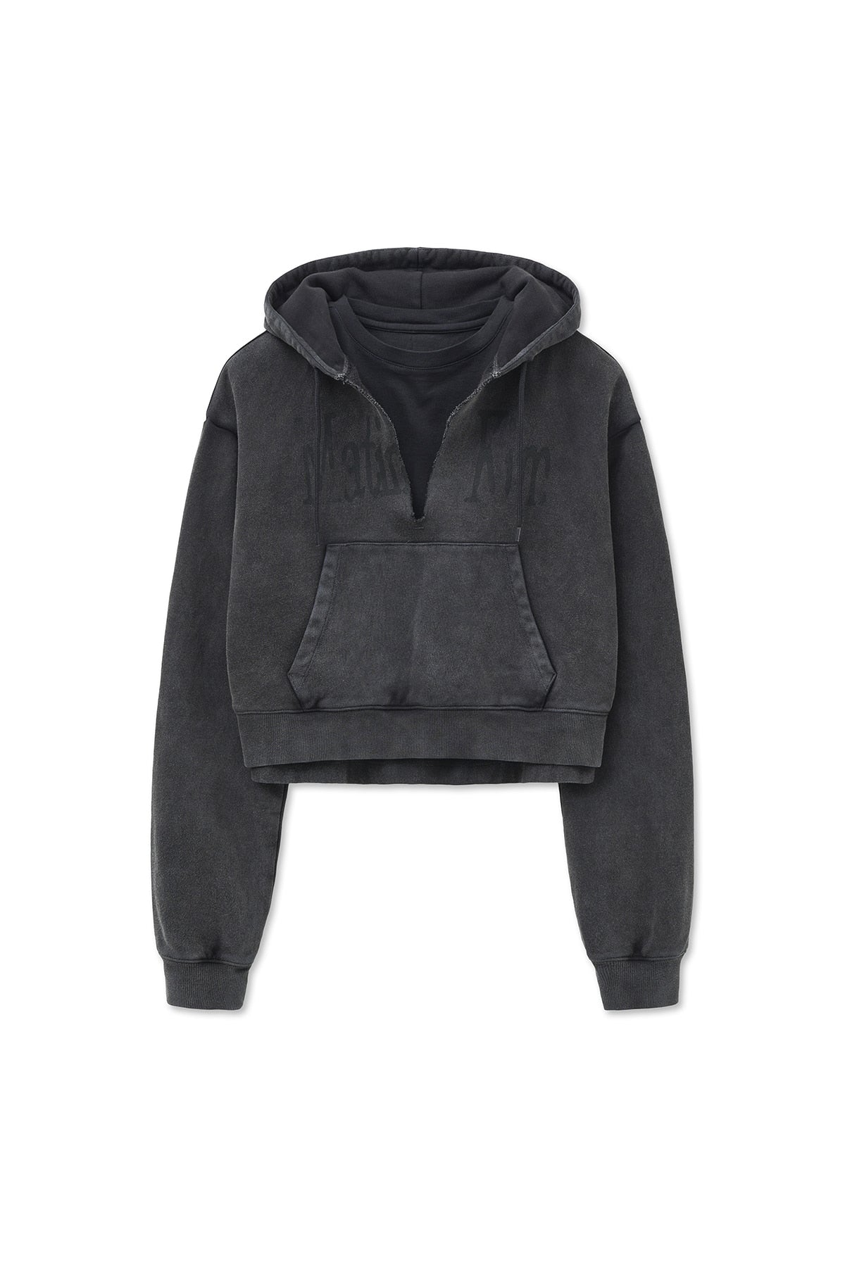 [matinkim] WASHED LAYERED CROP HOODY IN CHARCOAL