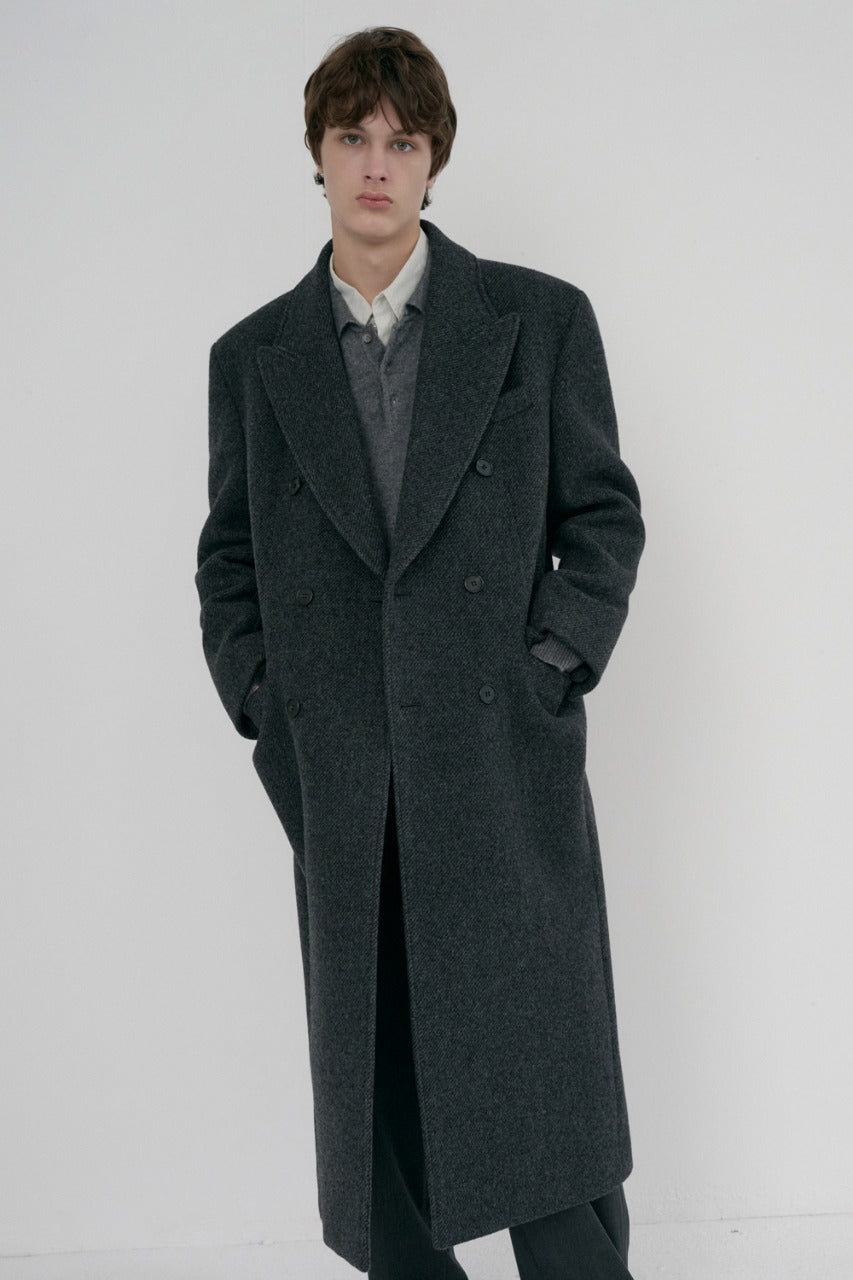 Dunst Unisex Tailored Double-Breasted Coat Charcoal Grey Pattern