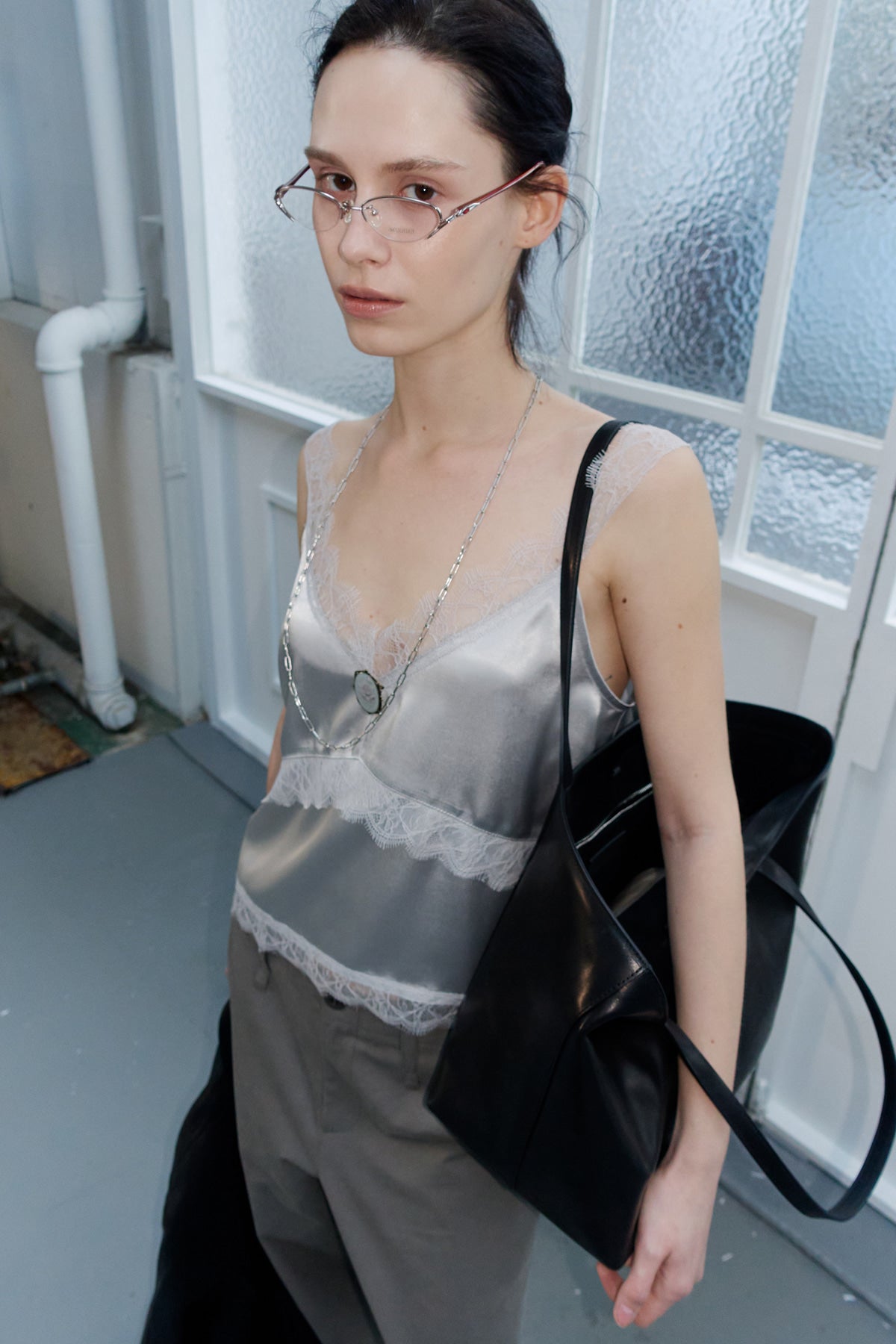Overdueflair Lace Satin Sleeveless Silver