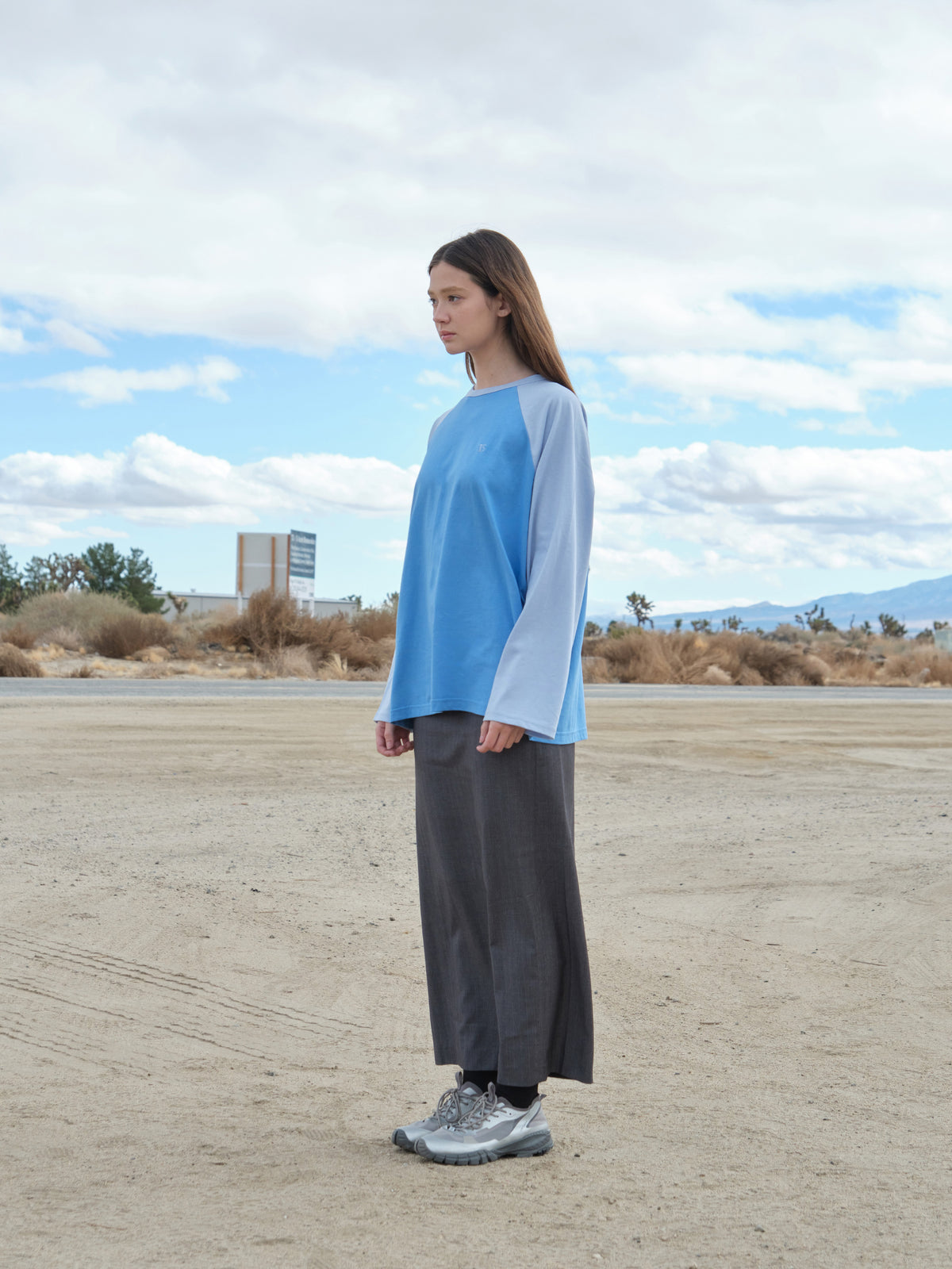 Low Classic Relaxed Slit Long Skirt Grey Stripe