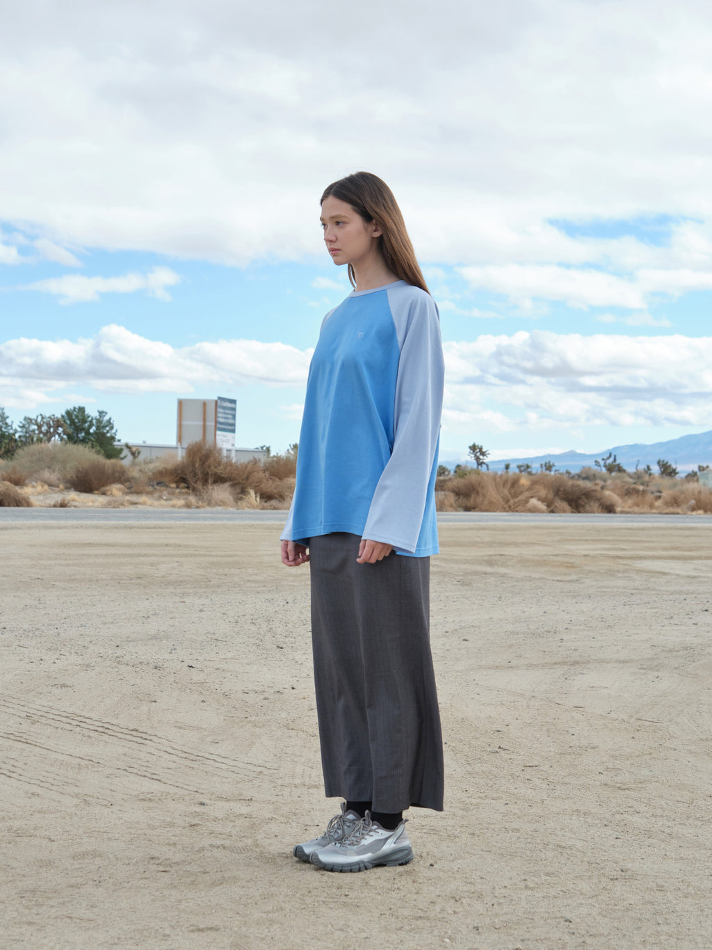 Low Classic Relaxed Slit Long Skirt Grey Stripe