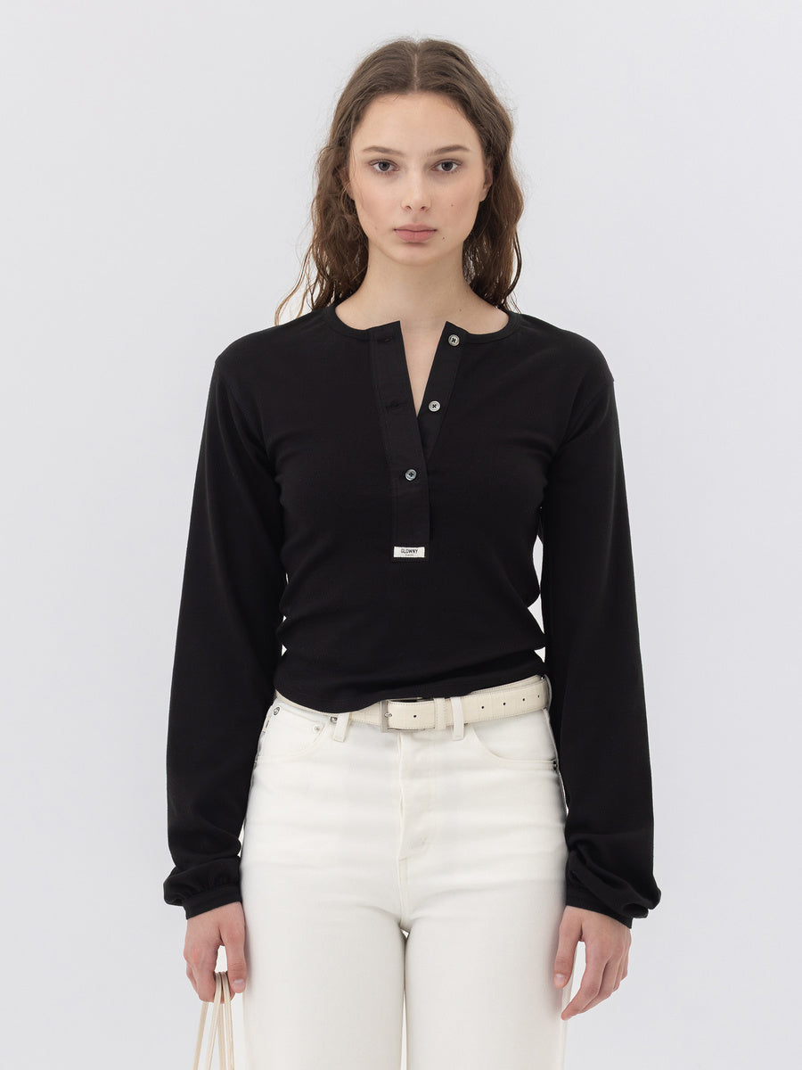 GLOWNY G Plain Henley Long Sleeve (Black)