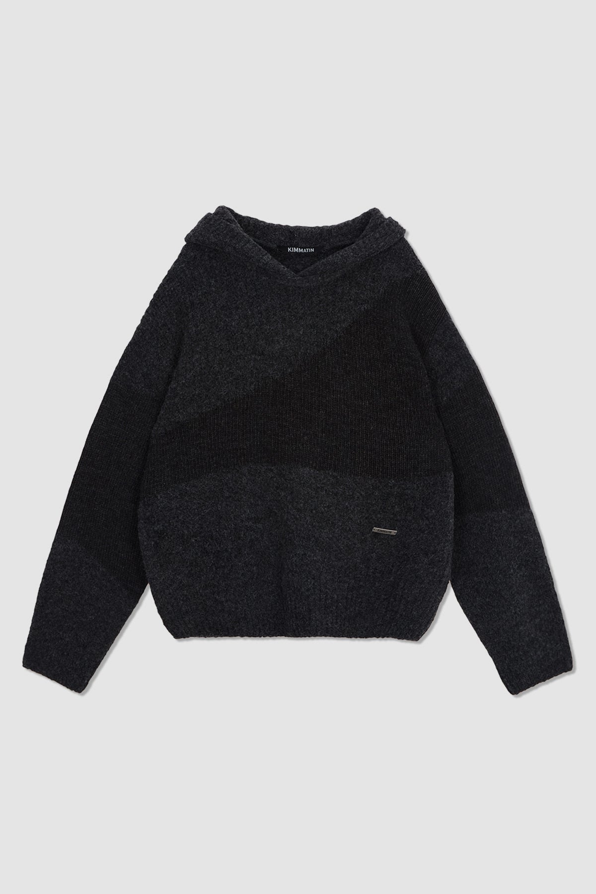 Matinkim Color Mix Unbalance Knit Hoody IN Charcoal
