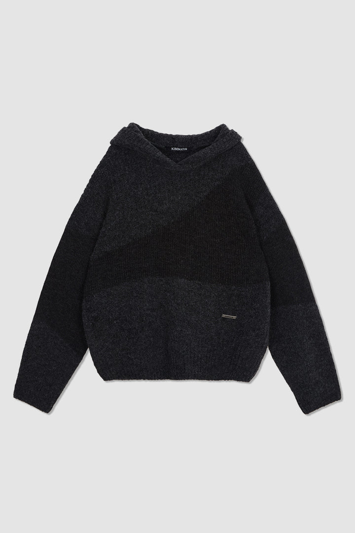 Matinkim Color Mix Unbalance Knit Hoody IN Charcoal
