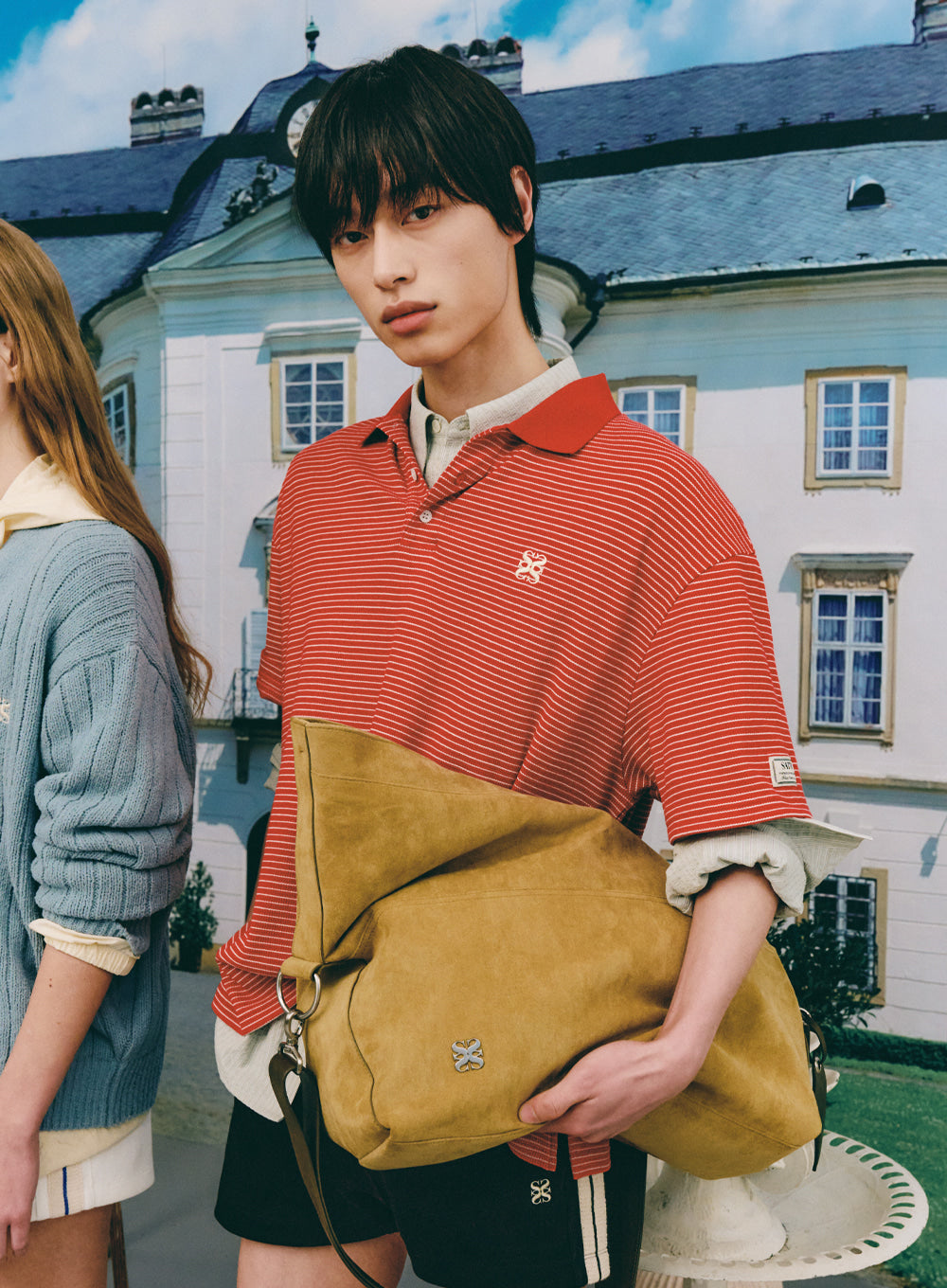 [satur] Stripe Collar T-Shirt - Red