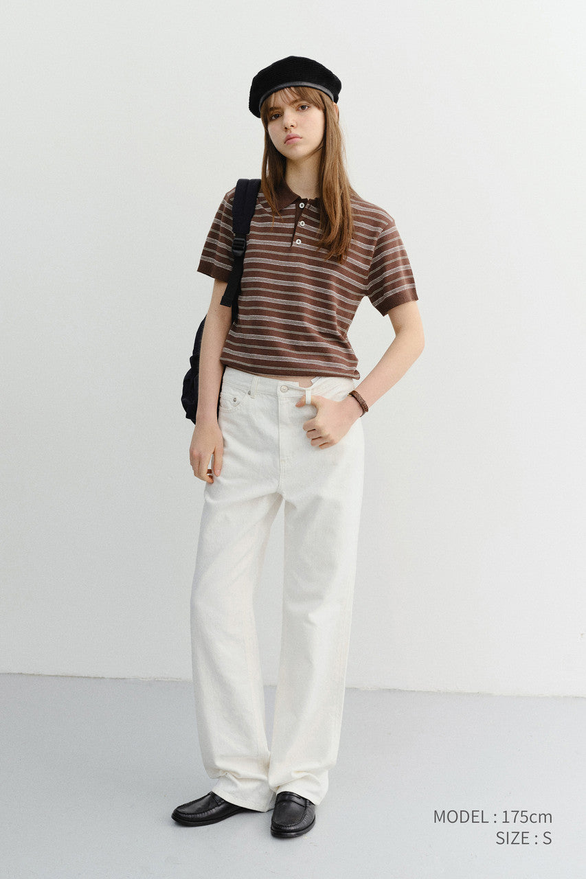 Dunst Unisex Striped Polo Knit Brown Mint
