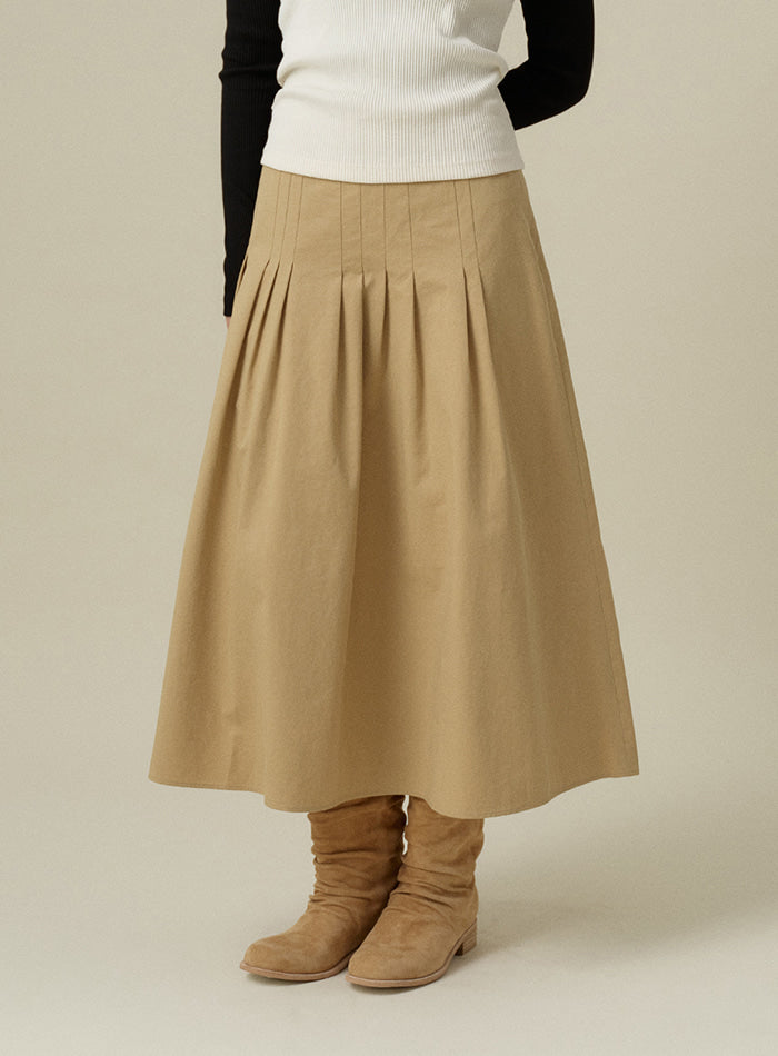 Mango Maniplease Merci Pintuck Skirt Beige