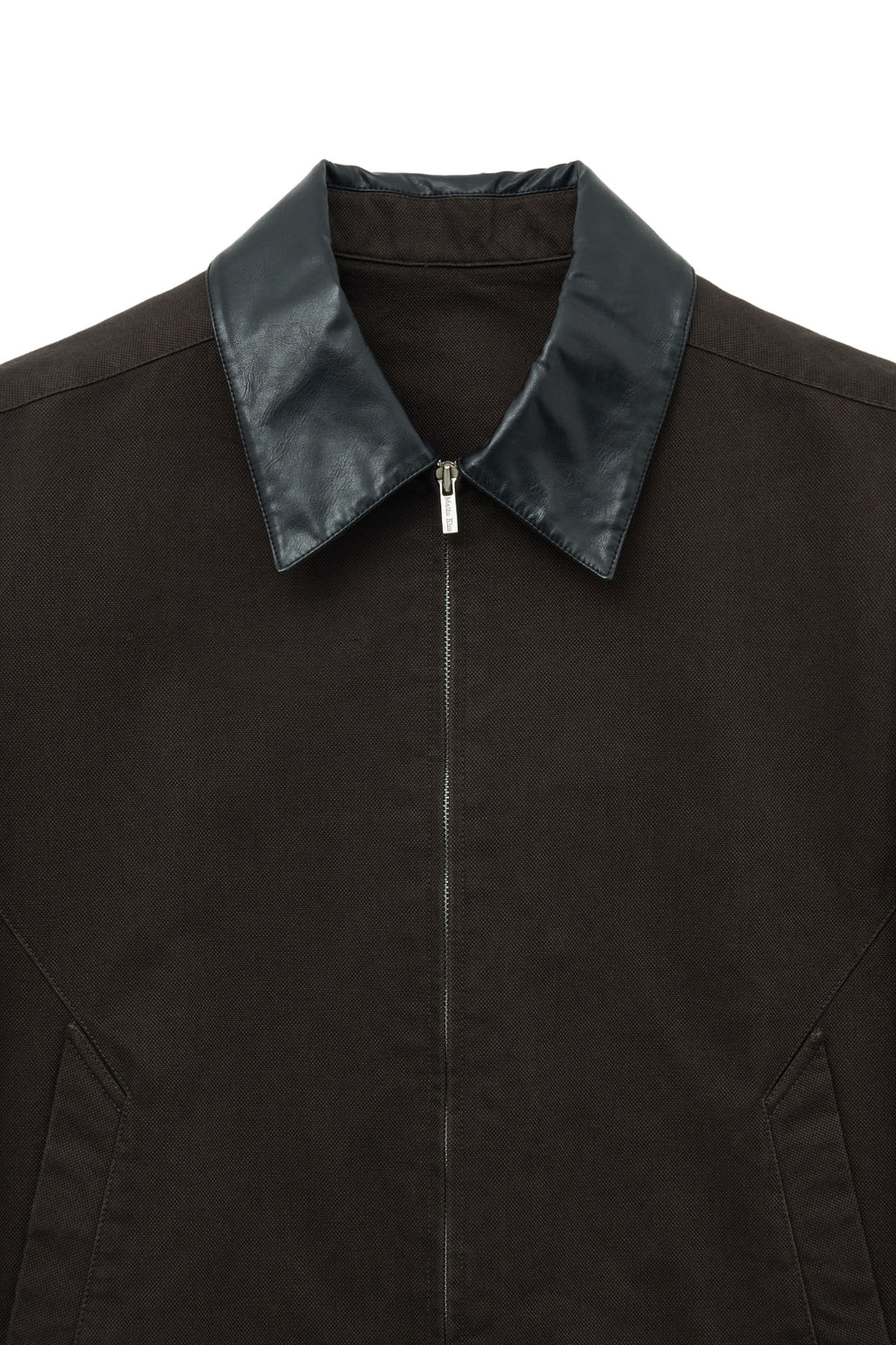 [matinkim] LEATHER COLLAR POINT WORK JACKET FOR MEN IN DARK BROWN