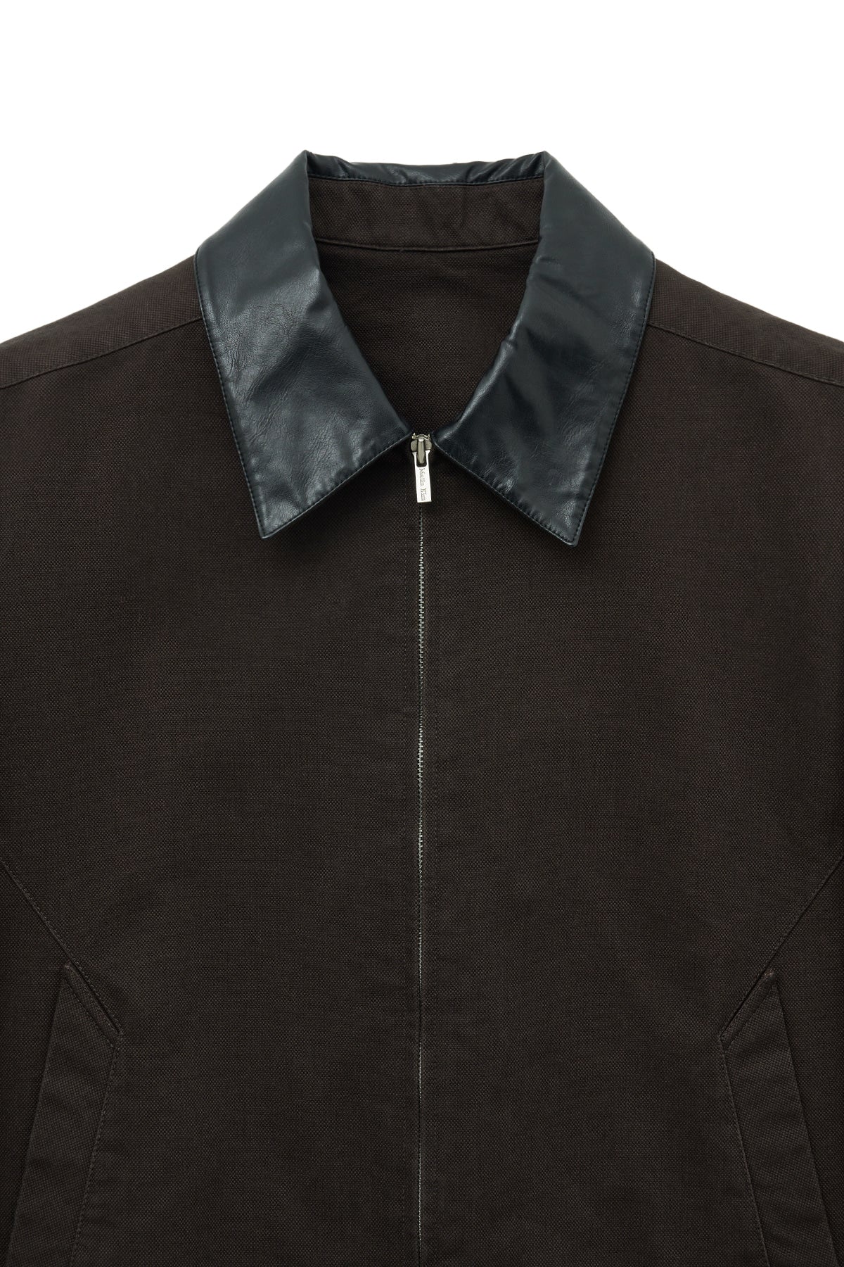 [matinkim] LEATHER COLLAR POINT WORK JACKET FOR MEN IN DARK BROWN
