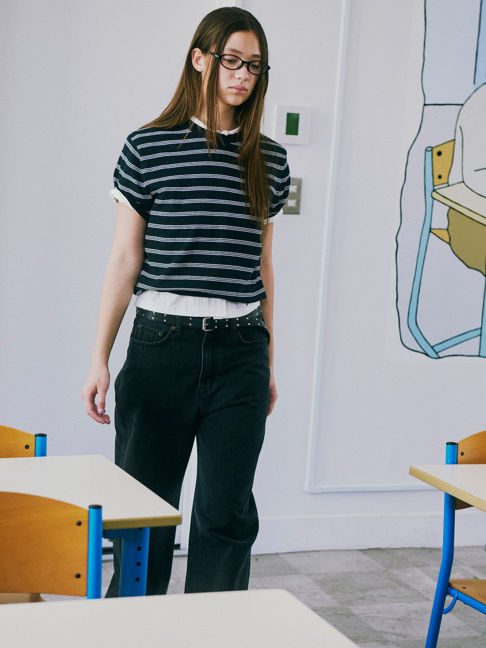 Low Classic Striped Crewneck Knit Tee Black Navy