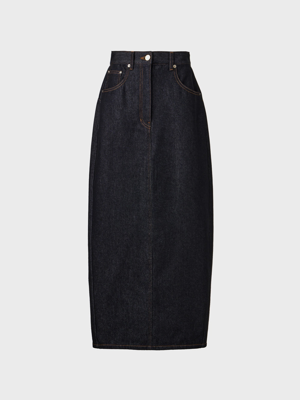 EENK Curved Line Long Denim Skirt - Dark Navy