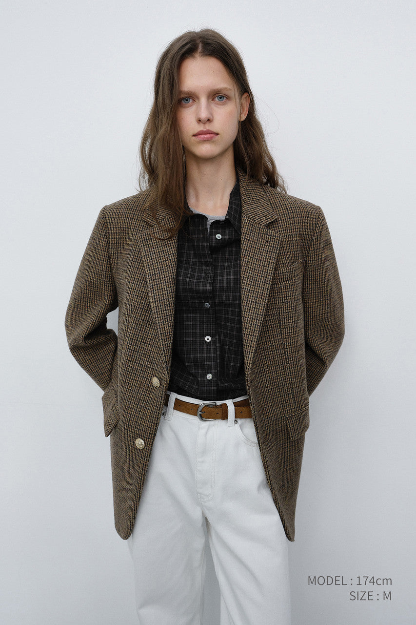 Dunst Unisex Classic 2 Button Wool Blazer Brown Check