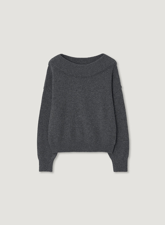 Mango Maniplease Dewy Off Shoulder Knit Deep Grey