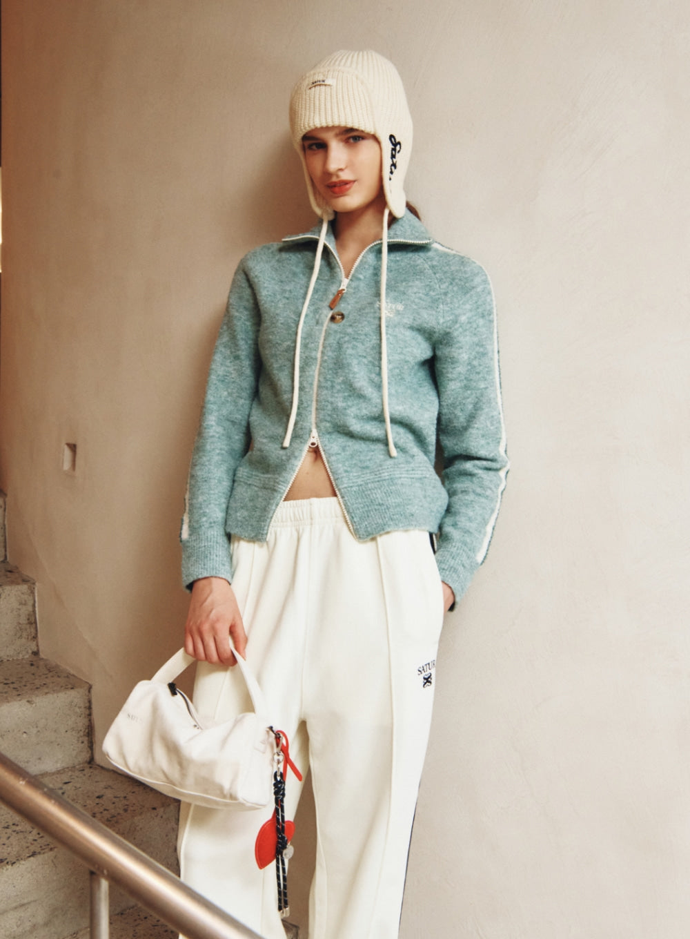 Satur (W) Lawton Boucle Knit Zip-up - Mint