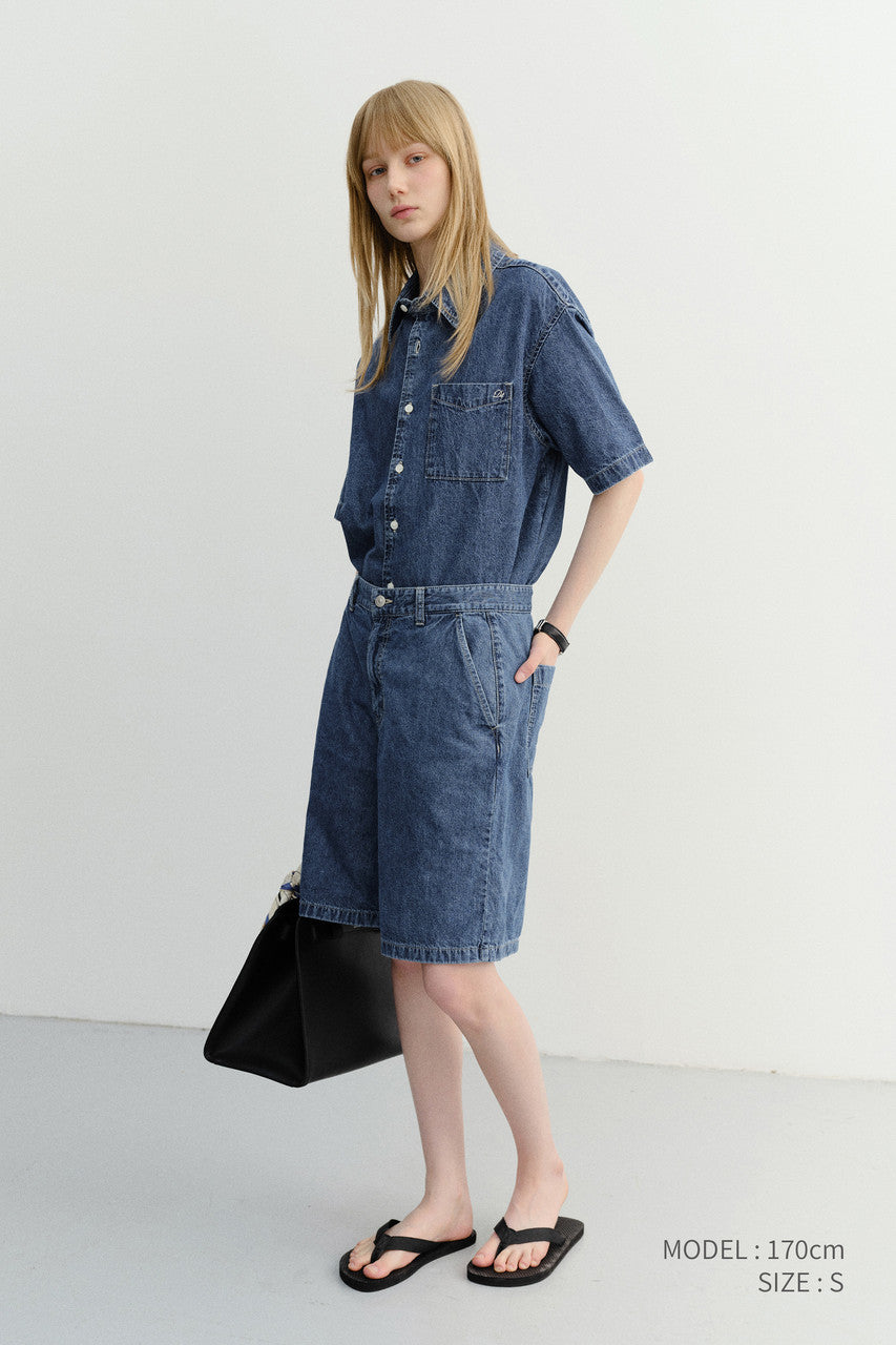 Dunst Unisex Linen Denim Shirt Classic Blue