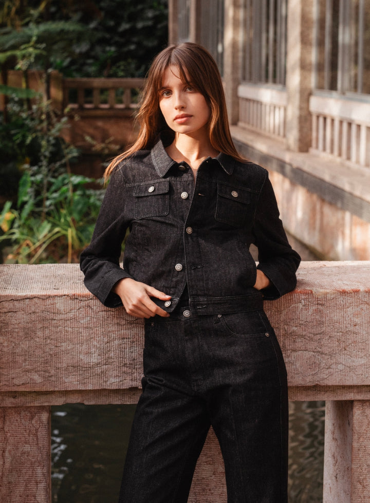 Satur Classic Nonfade Denim Trucker Jacket - Black