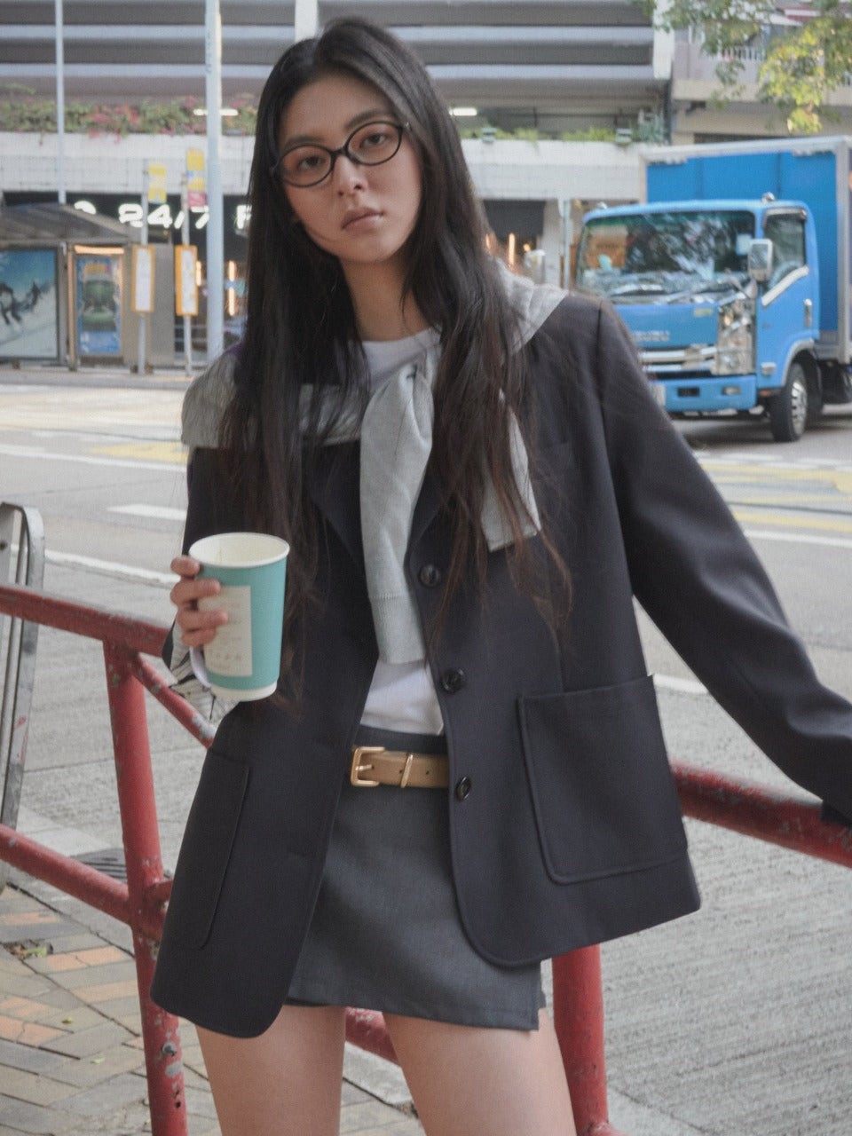 Tillidie Stripe cuff 3-button blazer Navy