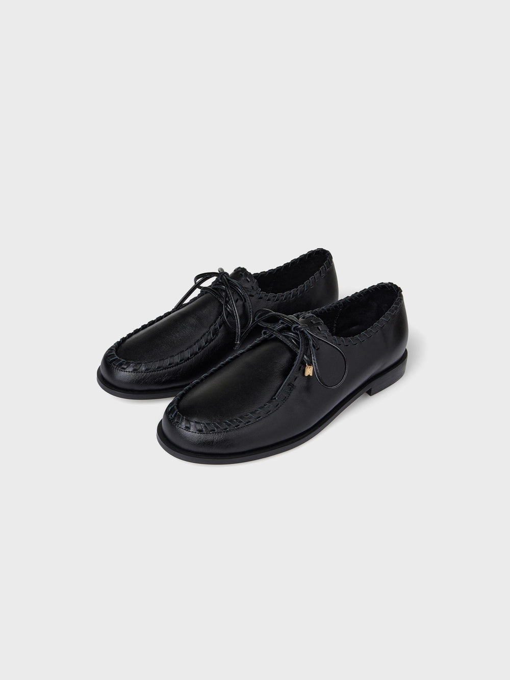 EENK Stitch Detail Leather Loafers - Black