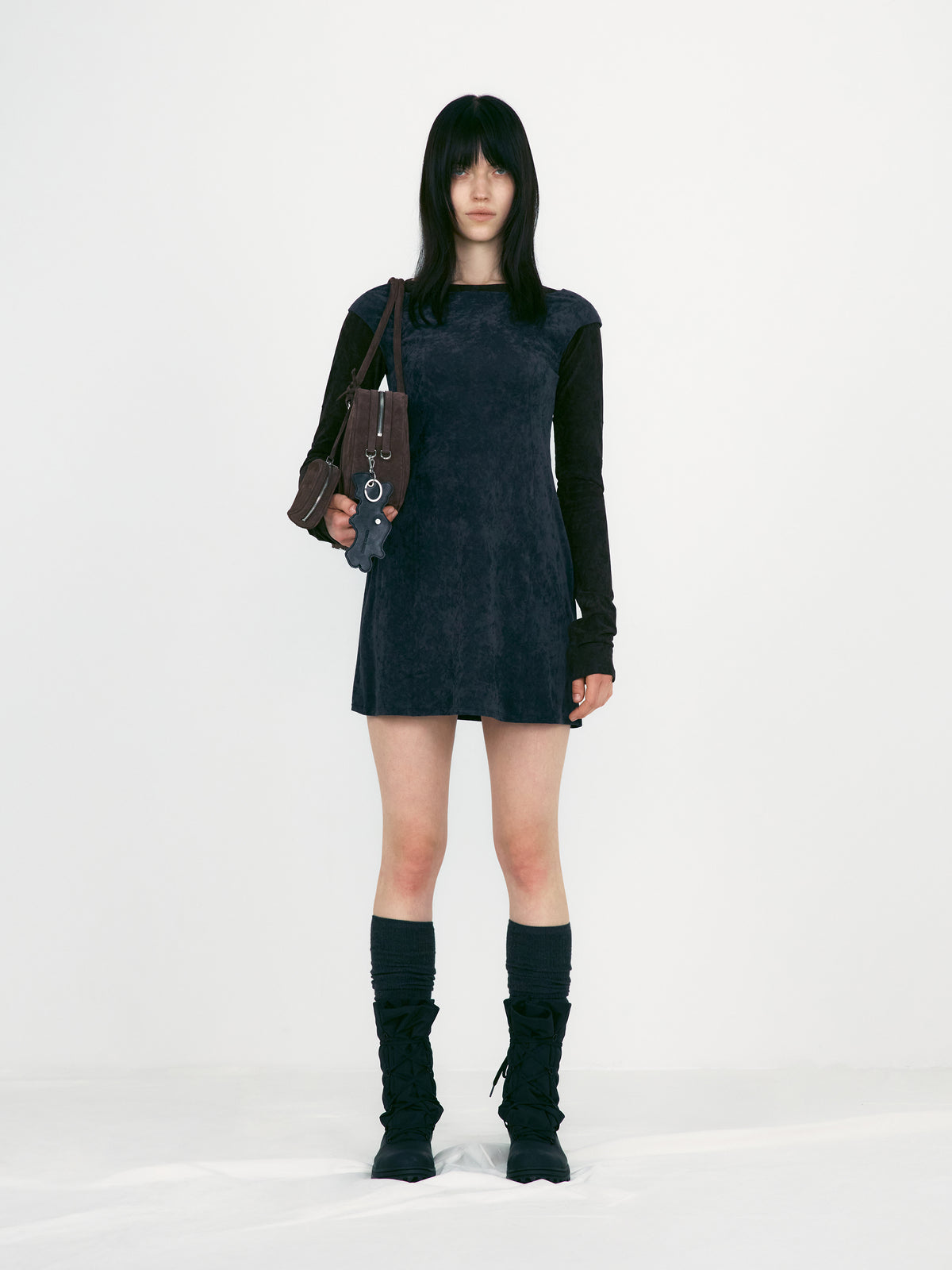 Low Classic Velvet Tunic Mini Dress Charcoal