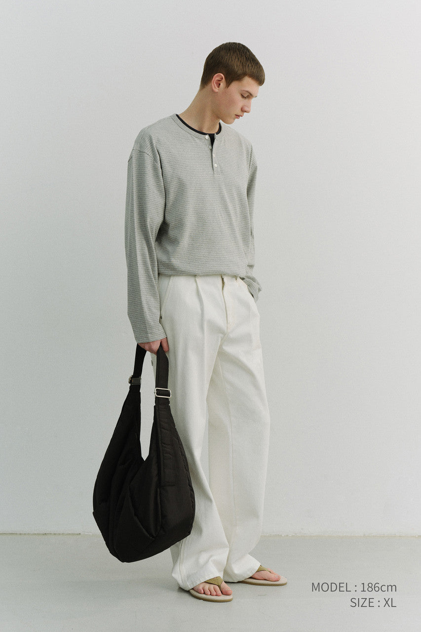 Dunst Unisex Henley-Neck T-Shirt Grey Stripe