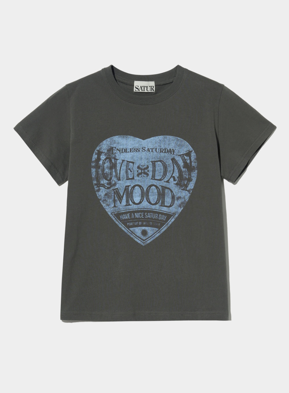 [satur] (W) Saturday Retro Mood Graphic T-Shirt - Charcoal Blue