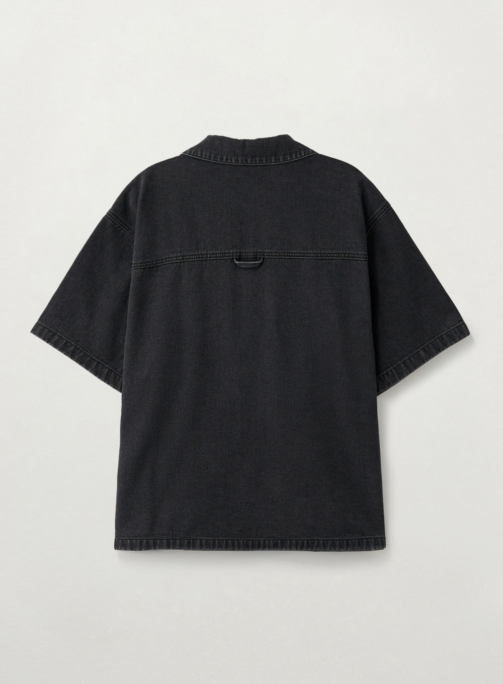Satur Open Collar Half Denim Shirt - Black