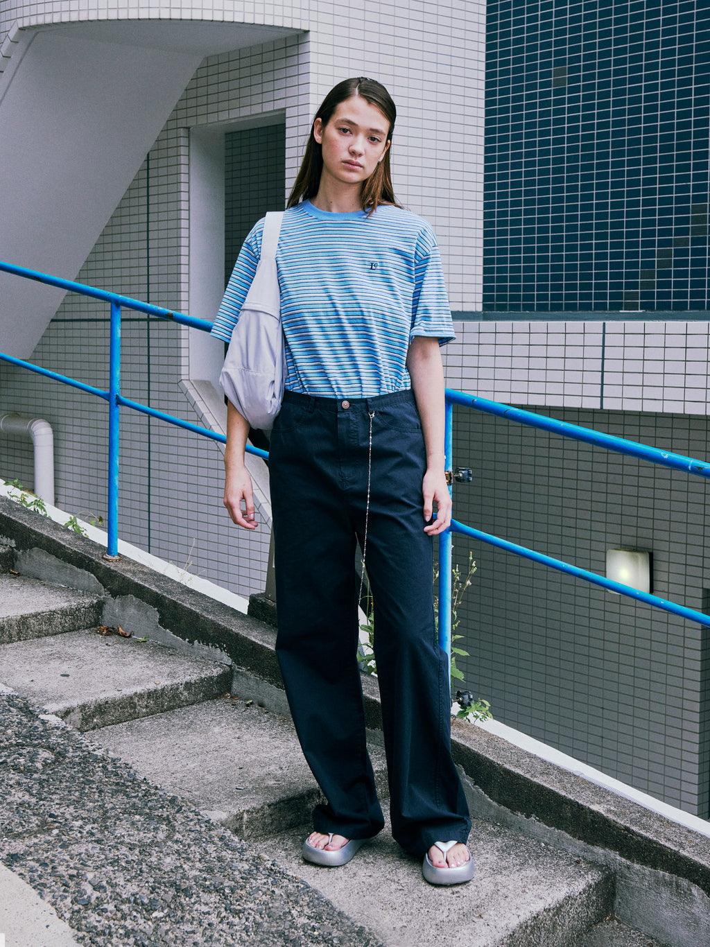 Low Classic Washed Cotton Relaxed Pants Black Navy